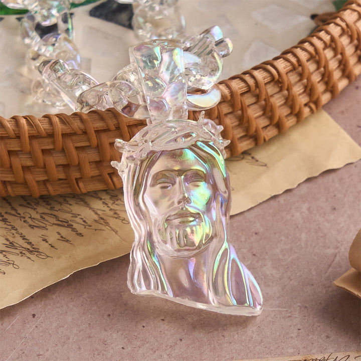 Christianartworkshop Bold Iridescent Acrylic Jesus Necklace with Chunky Spiked Chain: A Daily Symbol of Strength and Hope - image 5