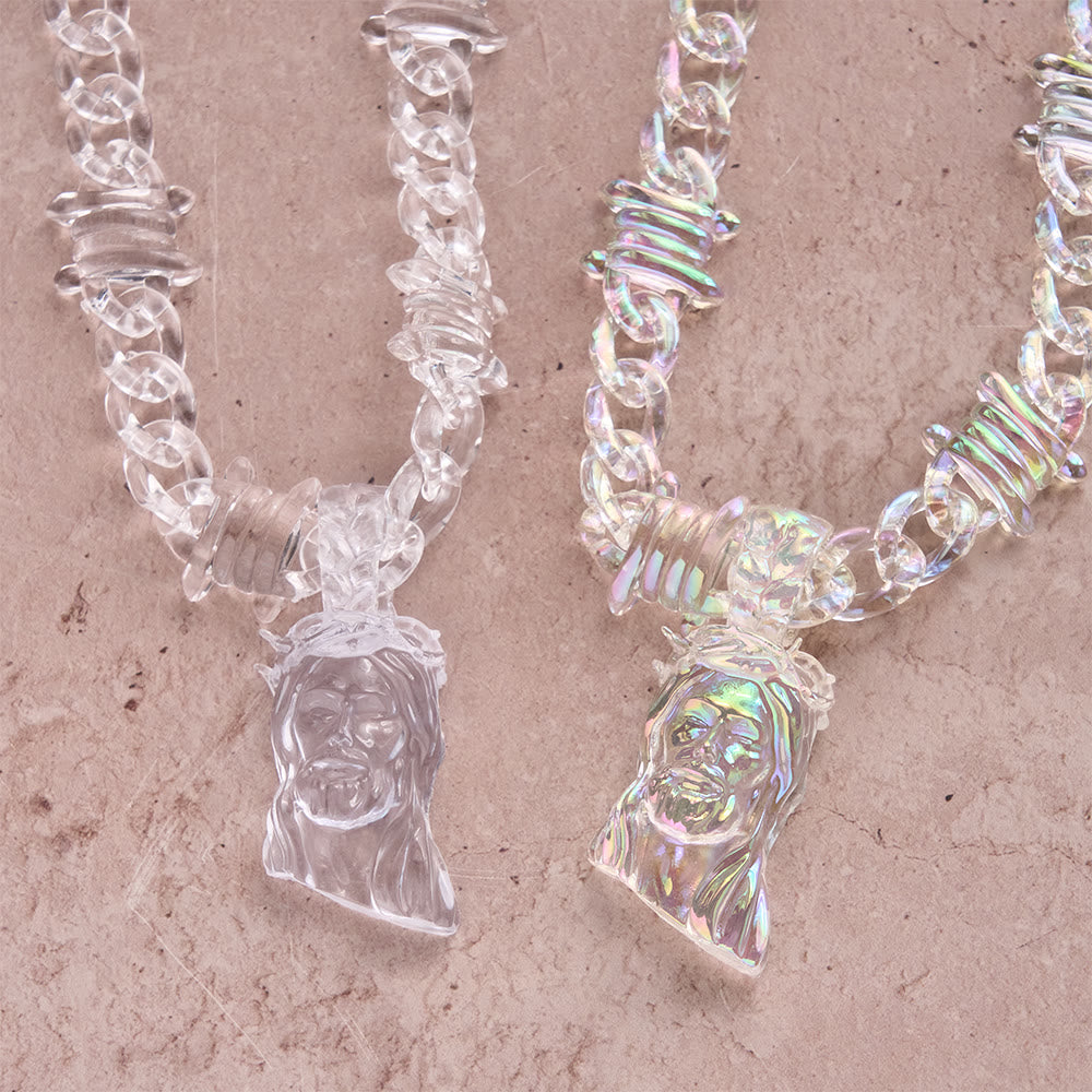 Christianartworkshop Bold Iridescent Acrylic Jesus Necklace with Chunky Spiked Chain: A Daily Symbol of Strength and Hope - image 1