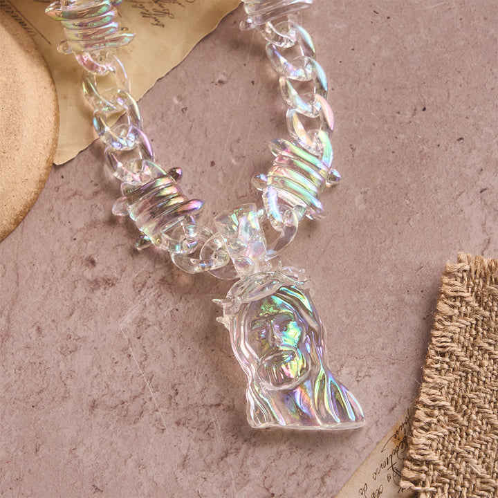 Christianartworkshop Bold Iridescent Acrylic Jesus Necklace with Chunky Spiked Chain: A Daily Symbol of Strength and Hope - image 3