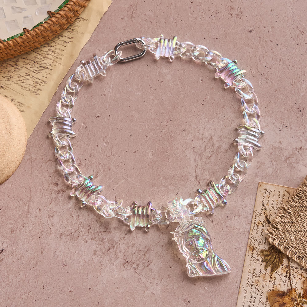 Christianartworkshop Bold Iridescent Acrylic Jesus Necklace with Chunky Spiked Chain: A Daily Symbol of Strength and Hope - Transparent - image 0