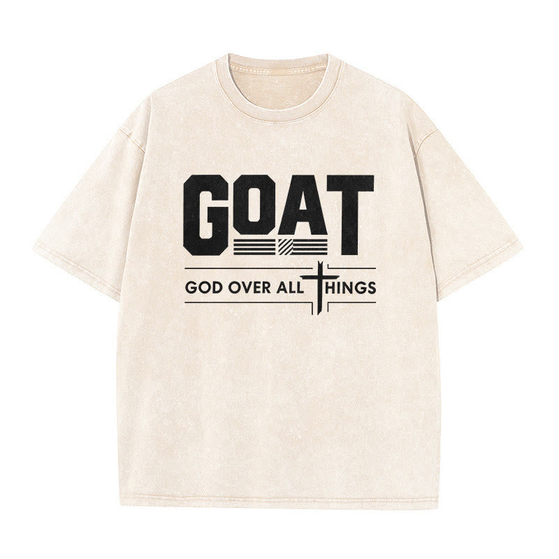 Christianartworkshop GOAT God Over All Things Faith Statement Washed Unisex T-Shirt - Beige - 5XL - image 4