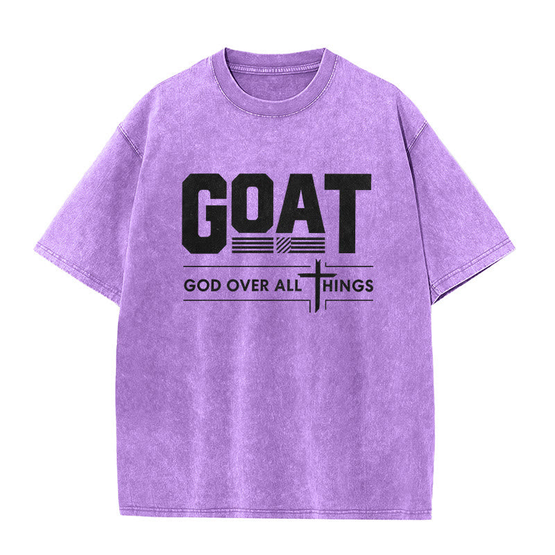 Christianartworkshop GOAT God Over All Things Faith Statement Washed Unisex T-Shirt - Purple - 5XL - image 6