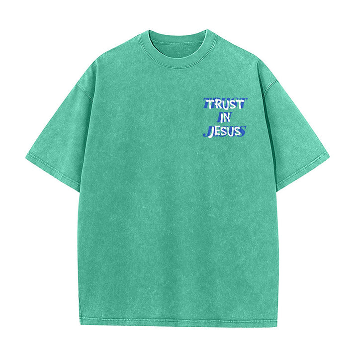Christianartworkshop Trust In Jesus Psalm 37 5 Front And Back Print Washed Unisex T-Shirt - image 11