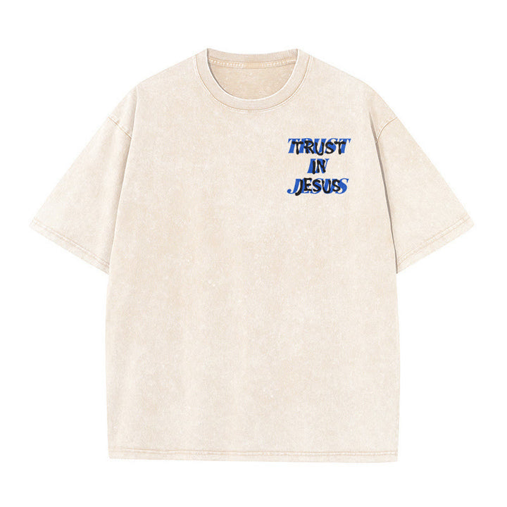 Christianartworkshop Trust In Jesus Psalm 37 5 Front And Back Print Washed Unisex T-Shirt - image 2