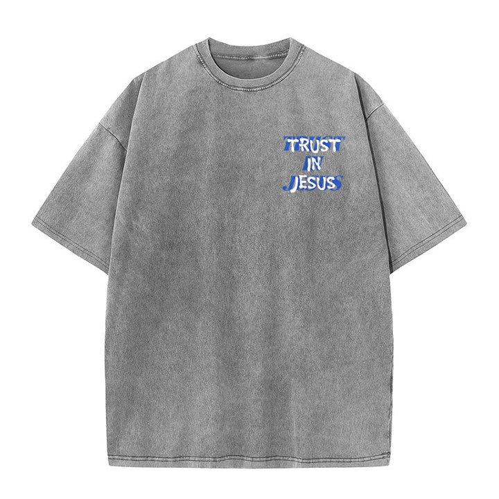 Christianartworkshop Trust In Jesus Psalm 37 5 Front And Back Print Washed Unisex T-Shirt - image 26