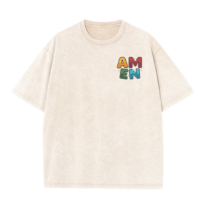 Christianartworkshop Amen Pixel Art Agree Move End Never Acronym Front And Back Print Washed T-Shirt - image 4