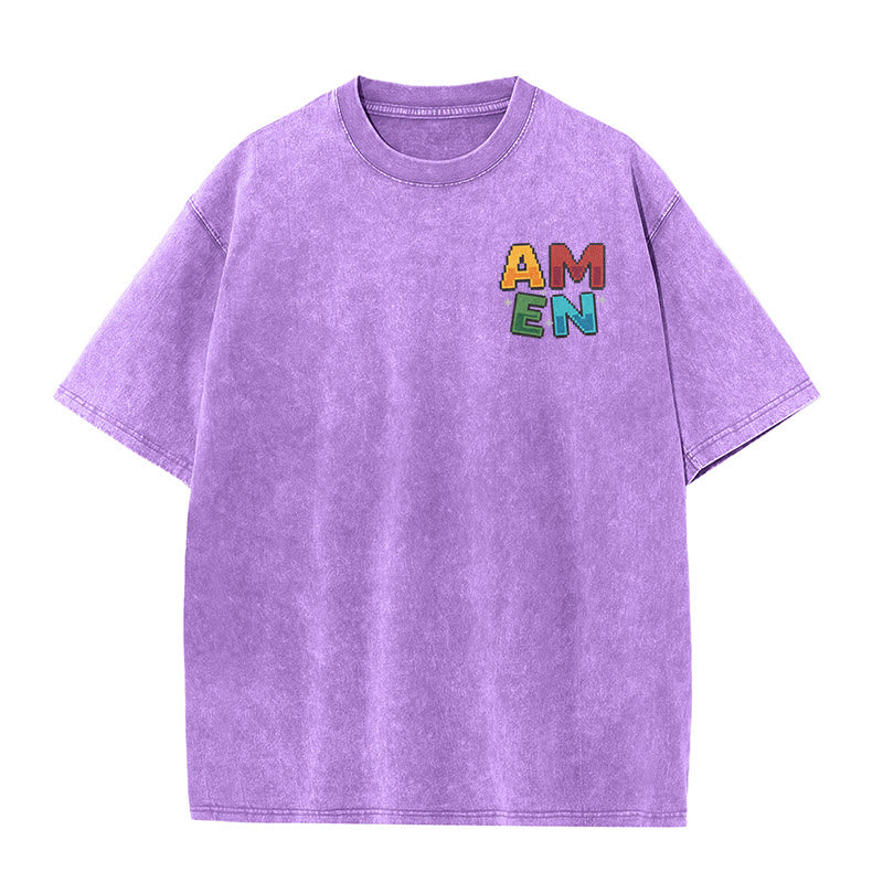 Christianartworkshop Amen Pixel Art Agree Move End Never Acronym Front And Back Print Washed T-Shirt - image 19