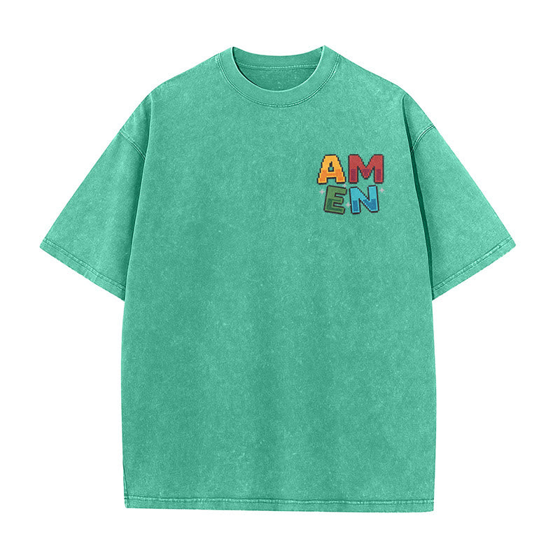 Christianartworkshop Amen Pixel Art Agree Move End Never Acronym Front And Back Print Washed T-Shirt - image 13