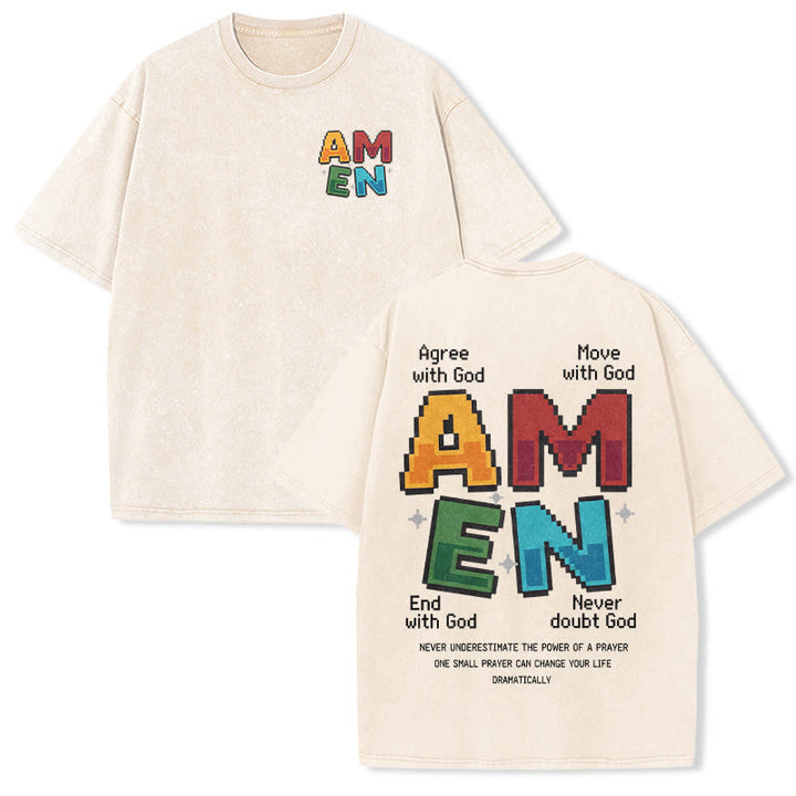 Christianartworkshop Amen Pixel Art Agree Move End Never Acronym Front And Back Print Washed T-Shirt - Beige - 5XL - image 3