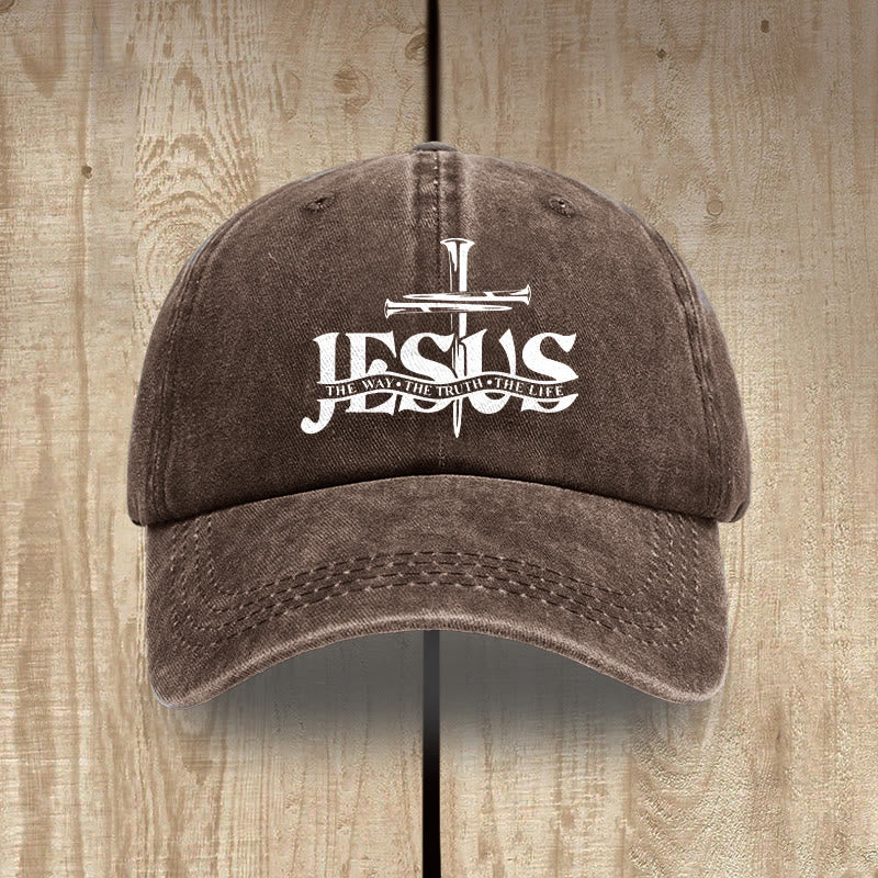 Christianartworkshop Jesus The Way The Truth The Life Nails Cross Washed Baseball Cap - Coffee - image 14