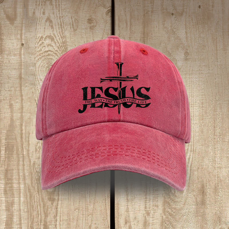Christianartworkshop Jesus The Way The Truth The Life Nails Cross Washed Baseball Cap - Red - image 7