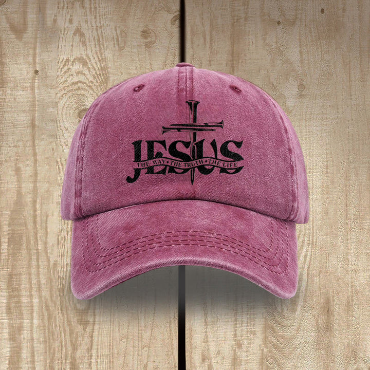 Christianartworkshop Jesus The Way The Truth The Life Nails Cross Washed Baseball Cap - Wine Red - image 11