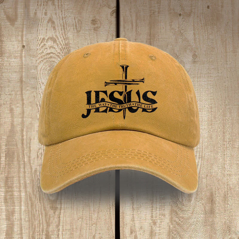 Christianartworkshop Jesus The Way The Truth The Life Nails Cross Washed Baseball Cap - Yellow - image 9