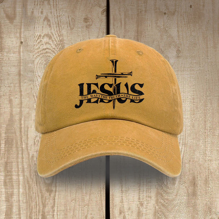 Christianartworkshop Jesus The Way The Truth The Life Nails Cross Washed Baseball Cap - Yellow - image 9