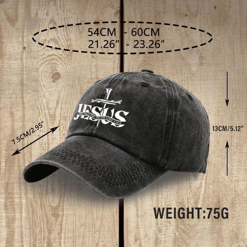 Christianartworkshop Jesus The Way The Truth The Life Nails Cross Washed Baseball Cap - image 4
