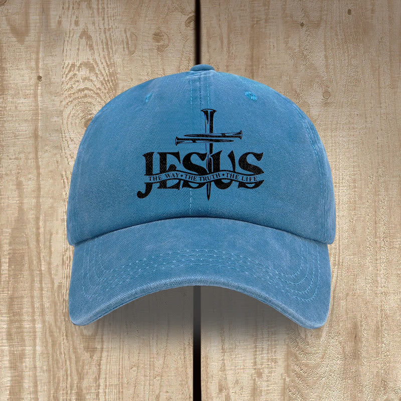 Christianartworkshop Jesus The Way The Truth The Life Nails Cross Washed Baseball Cap - Blue - image 8