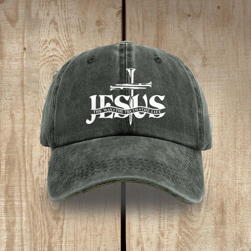 Christianartworkshop Jesus The Way The Truth The Life Nails Cross Embroidered Washed Baseball Cap - Army Green - image 13