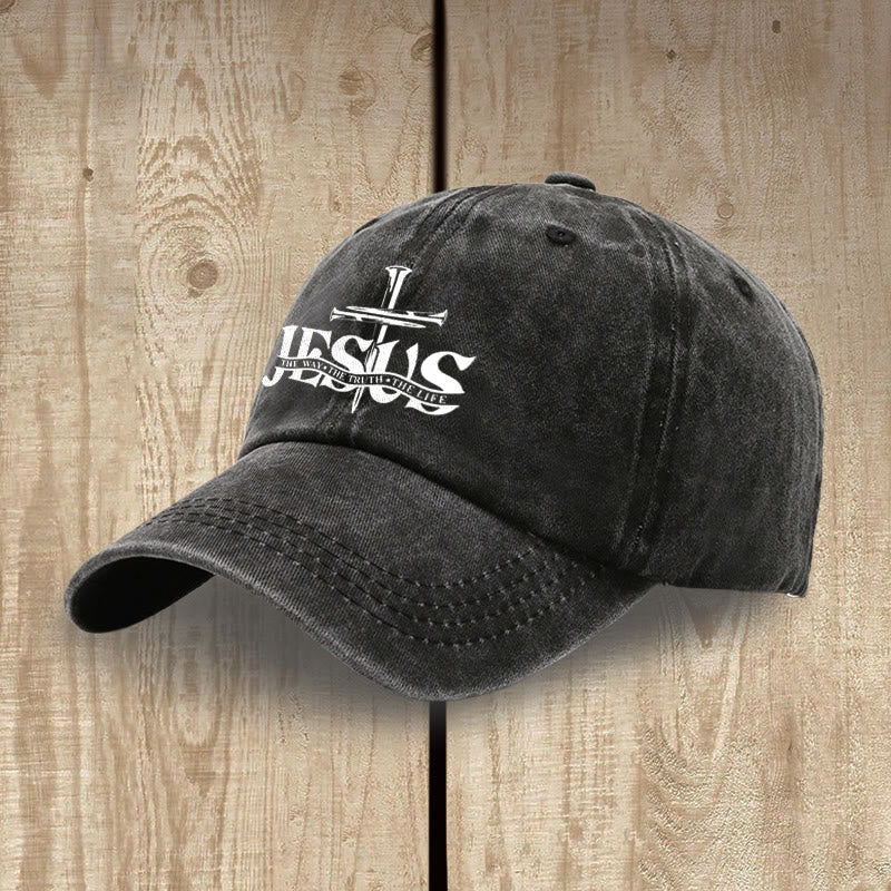 Christianartworkshop Jesus The Way The Truth The Life Nails Cross Washed Baseball Cap - image 1