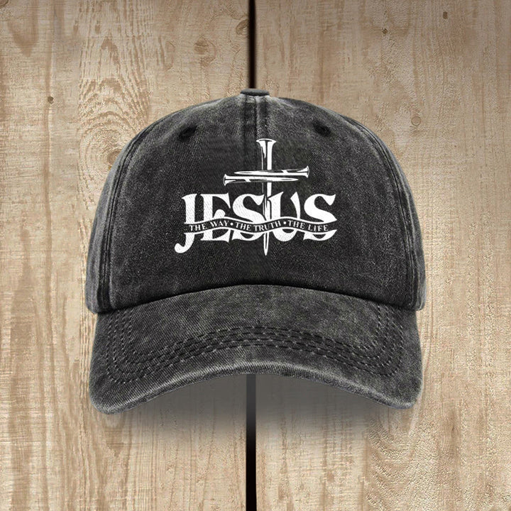 Christianartworkshop Jesus The Way The Truth The Life Nails Cross Washed Baseball Cap - Black - image 0