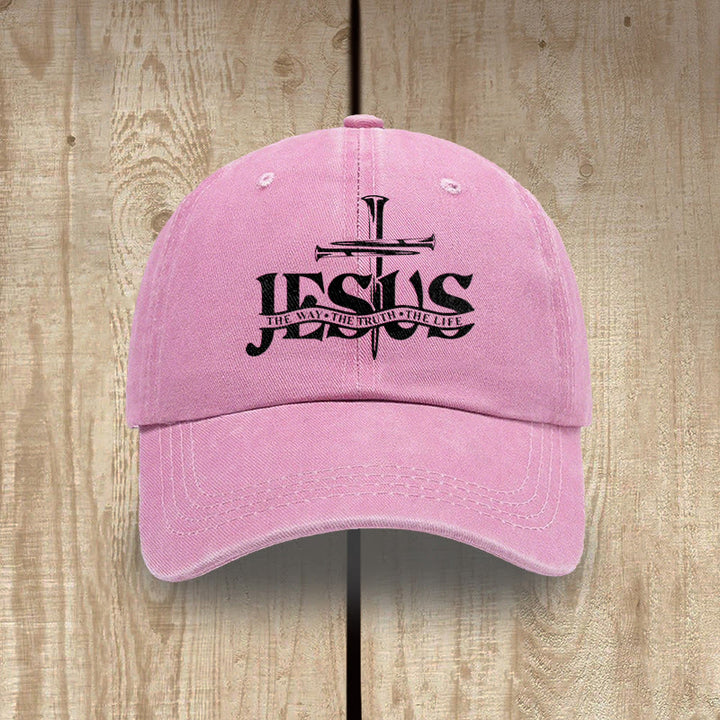 Christianartworkshop Jesus The Way The Truth The Life Nails Cross Washed Baseball Cap - Pink - image 6