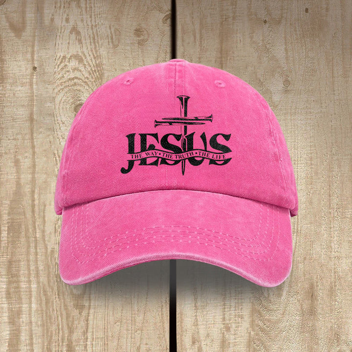Christianartworkshop Jesus The Way The Truth The Life Nails Cross Washed Baseball Cap - Rose - image 16