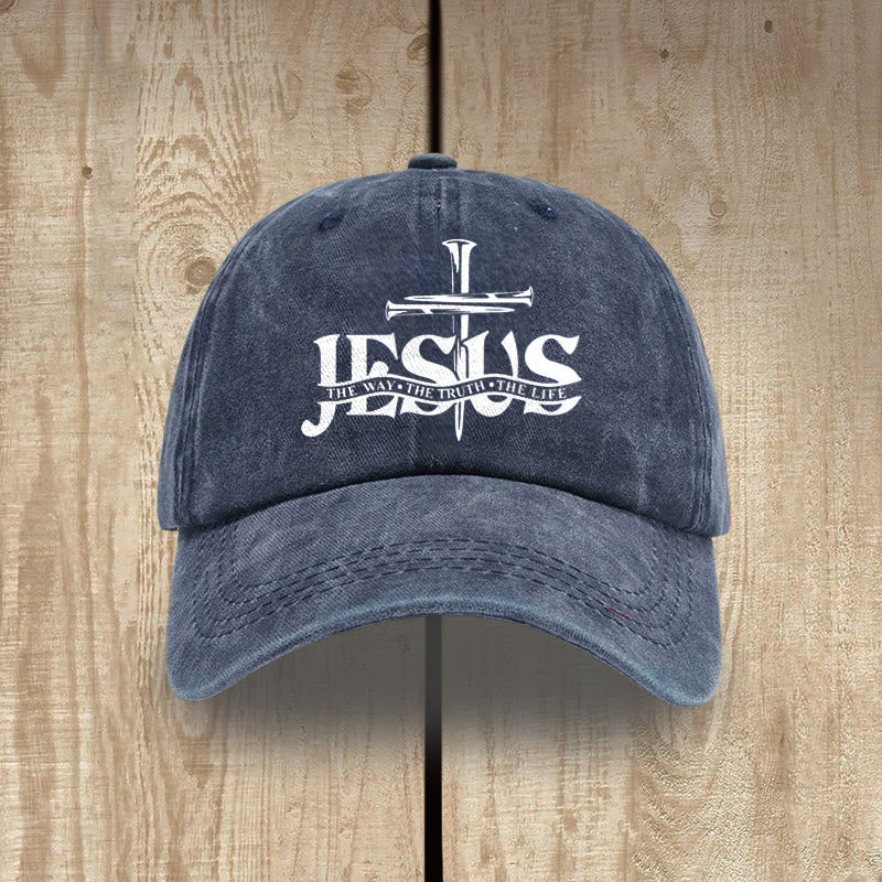 Christianartworkshop Jesus The Way The Truth The Life Nails Cross Washed Baseball Cap - Navy Blue - image 5