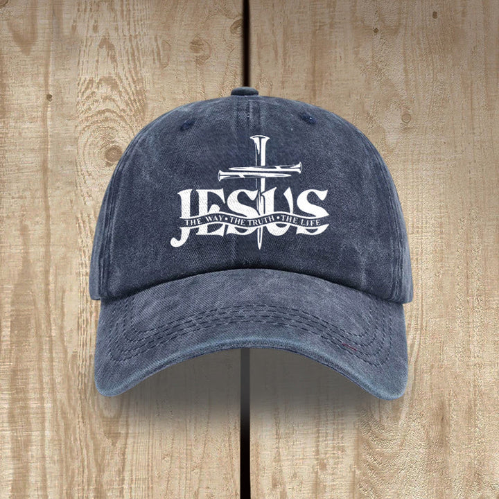 Christianartworkshop Jesus The Way The Truth The Life Nails Cross Washed Baseball Cap - Navy Blue - image 5