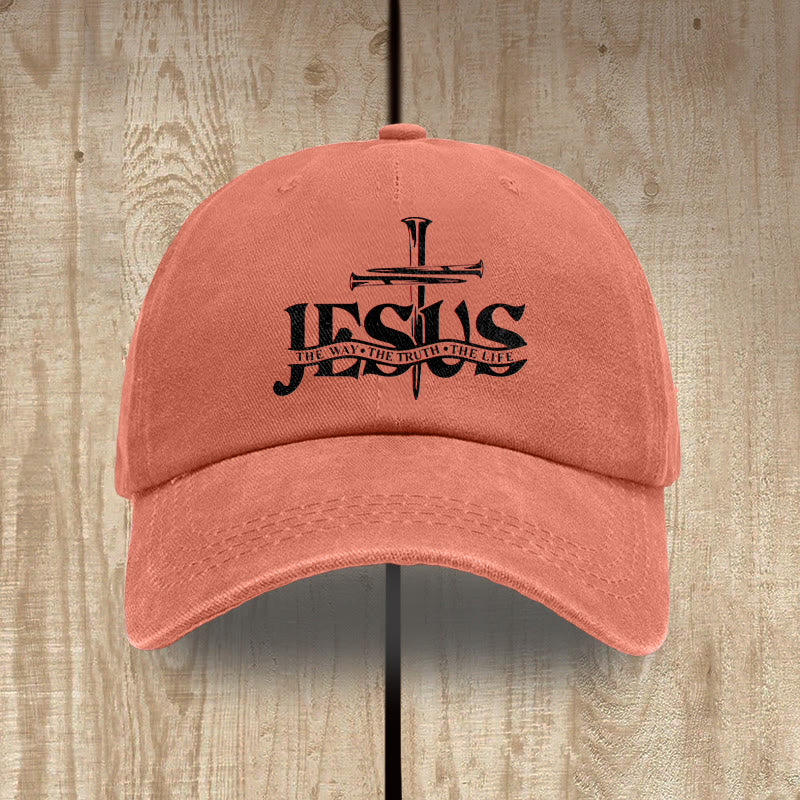 Christianartworkshop Jesus The Way The Truth The Life Nails Cross Embroidered Washed Baseball Cap - Orange - image 12