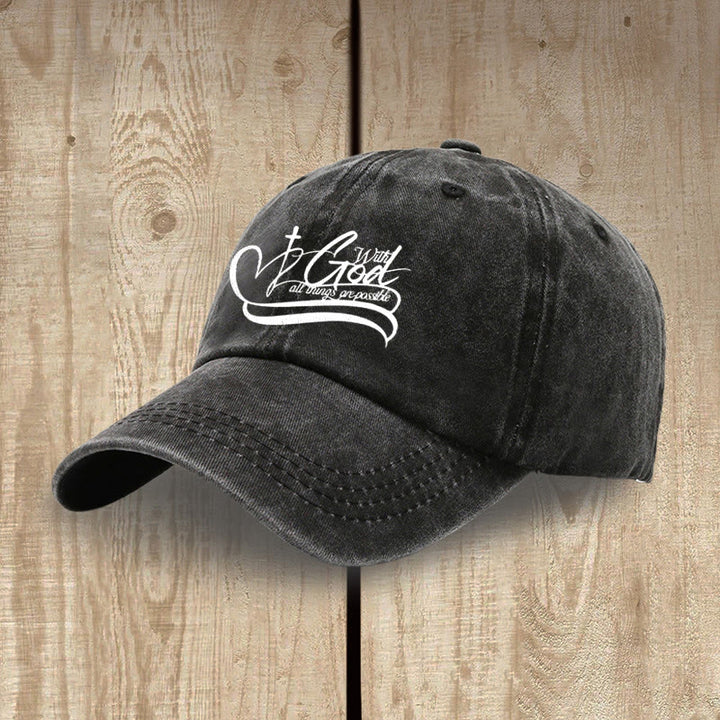 Christianartworkshop With God All Things Are Possible Heart Cross Script Washed Baseball Cap - image 3
