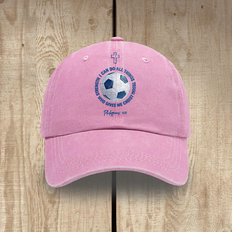 Christianartworkshop I Can Do All Things Through Christ Soccer Philippians 4 13 Washed Baseball Cap - Pink - image 6