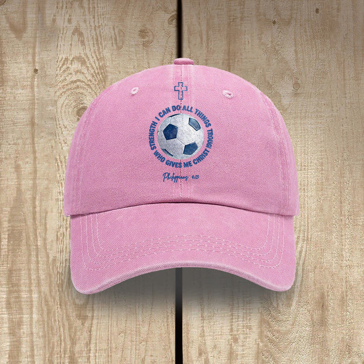 Christianartworkshop I Can Do All Things Through Christ Soccer Philippians 4 13 Washed Baseball Cap - Pink - image 6