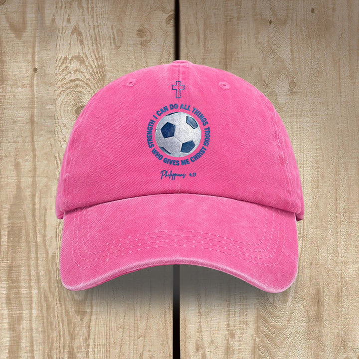 Christianartworkshop I Can Do All Things Through Christ Soccer Philippians 4 13 Washed Baseball Cap - Rose - image 16