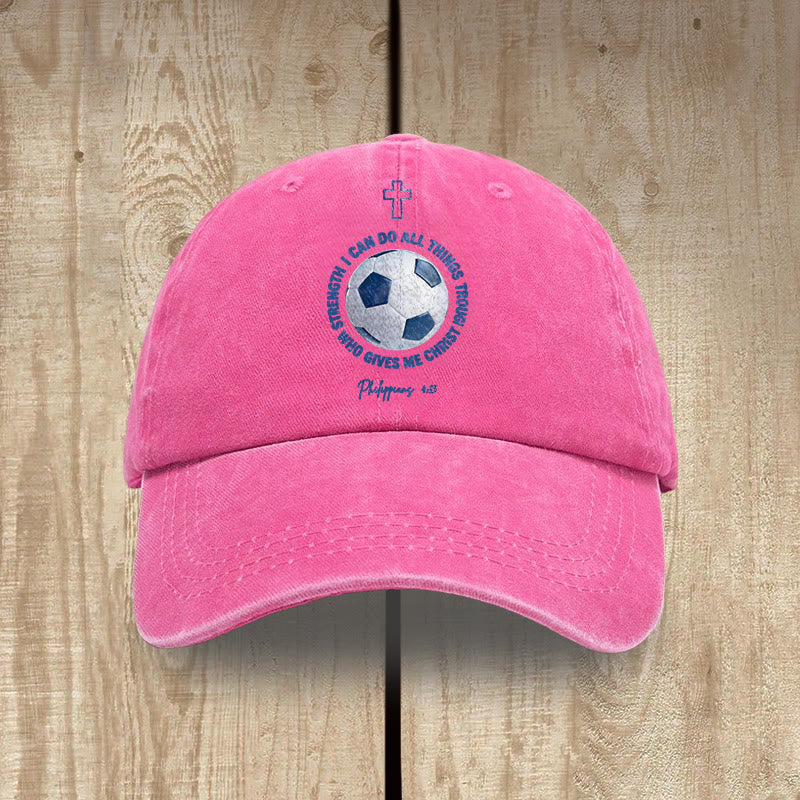 Christianartworkshop I Can Do All Things Through Christ Soccer Philippians 4 :13 Washed Baseball Cap - Rose - image 16