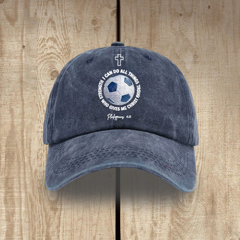Christianartworkshop I Can Do All Things Through Christ Soccer Philippians 4 :13 Washed Baseball Cap - Navy Blue - image 5