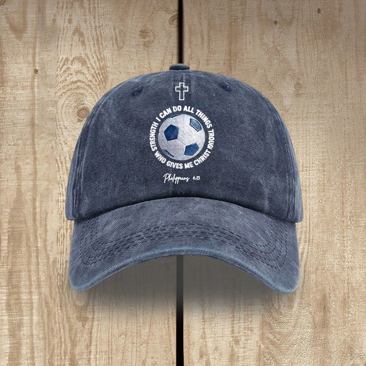 Christianartworkshop I Can Do All Things Through Christ Soccer Philippians 4 :13 Washed Baseball Cap - Navy Blue - image 5