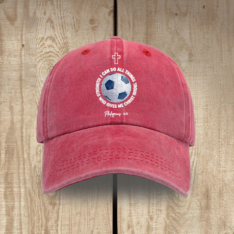 Christianartworkshop I Can Do All Things Through Christ Soccer Philippians 4 :13 Washed Baseball Cap - Red - image 7