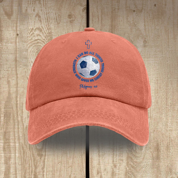 Christianartworkshop I Can Do All Things Through Christ Soccer Philippians 4 :13 Washed Baseball Cap - Orange - image 12