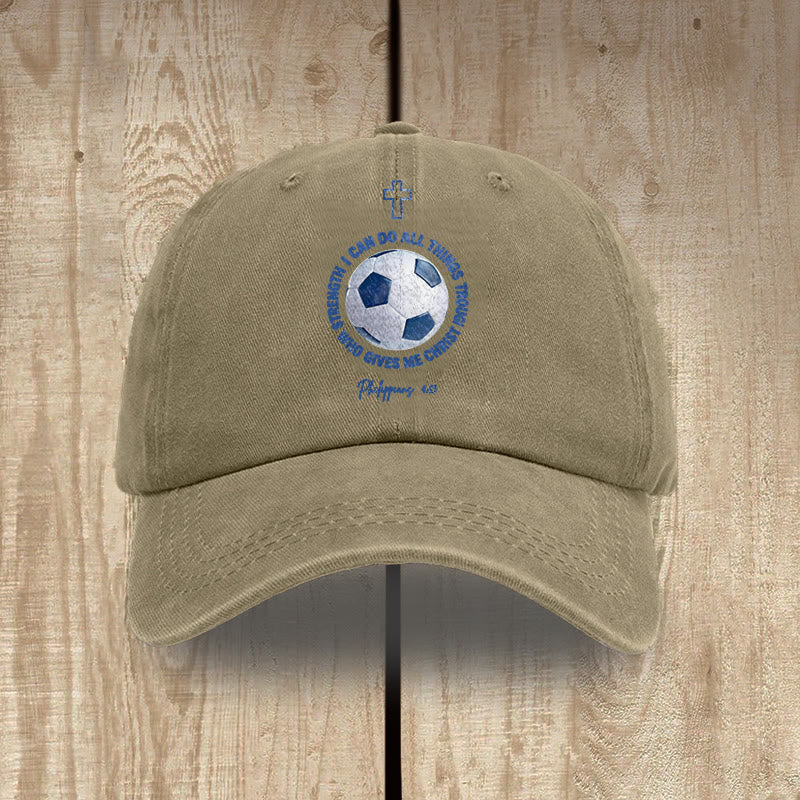 Christianartworkshop I Can Do All Things Through Christ Soccer Philippians 4 13 Washed Baseball Cap - Khaki - image 15