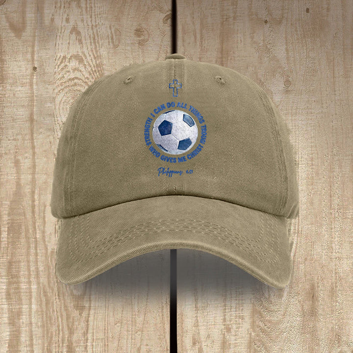 Christianartworkshop I Can Do All Things Through Christ Soccer Philippians 4 13 Washed Baseball Cap - Khaki - image 15