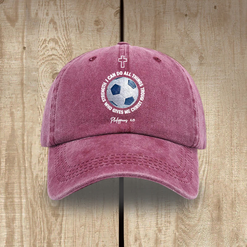 Christianartworkshop I Can Do All Things Through Christ Soccer Philippians 4 13 Washed Baseball Cap - Wine Red - image 11