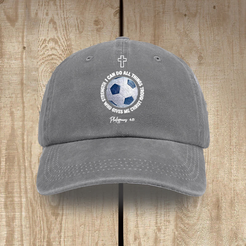 Christianartworkshop I Can Do All Things Through Christ Soccer Philippians 4 :13 Washed Baseball Cap - Gray - image 10