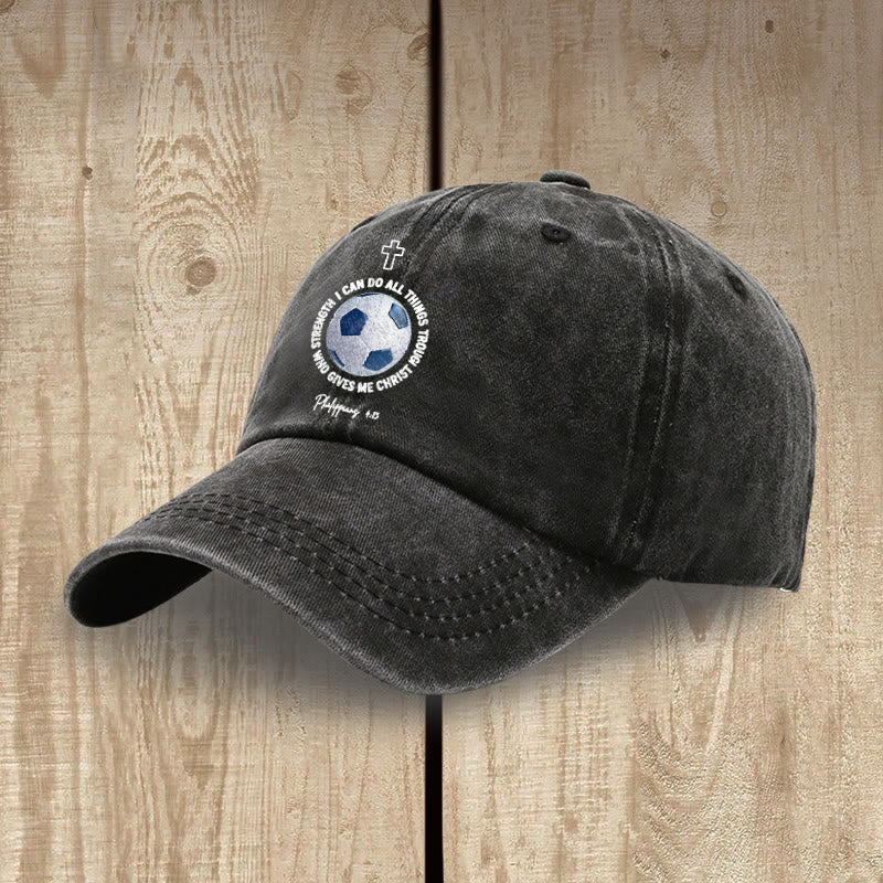 Christianartworkshop I Can Do All Things Through Christ Soccer Philippians 4 :13 Washed Baseball Cap - image 1