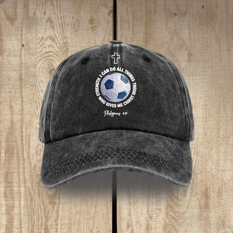 Christianartworkshop I Can Do All Things Through Christ Soccer Philippians 4 :13 Washed Baseball Cap - Black - image 0