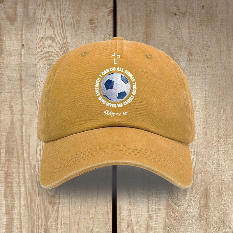 Christianartworkshop I Can Do All Things Through Christ Soccer Philippians 4 13 Washed Baseball Cap - Yellow - image 9
