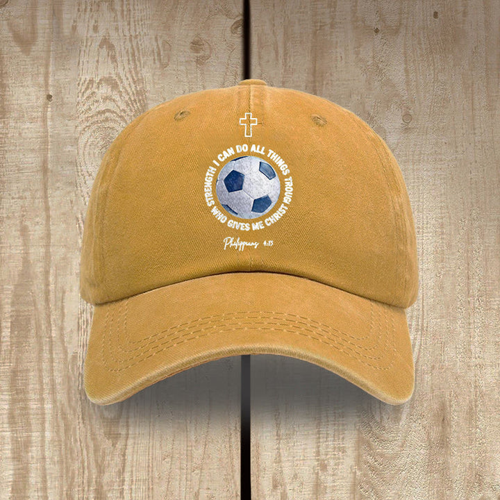 Christianartworkshop I Can Do All Things Through Christ Soccer Philippians 4 13 Washed Baseball Cap - Yellow - image 9