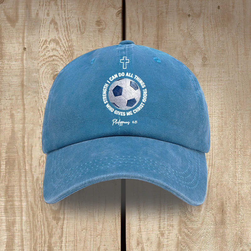 Christianartworkshop I Can Do All Things Through Christ Soccer Philippians 4 :13 Washed Baseball Cap - Blue - image 8