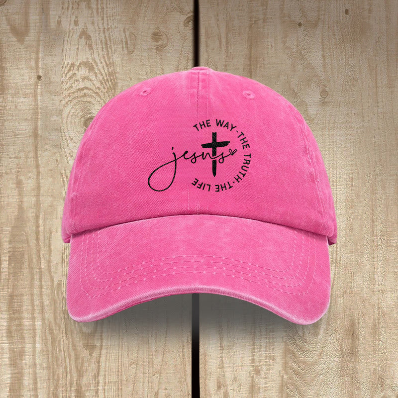 Christianartworkshop Jesus The Way The Truth The Life Cross Circle Script Washed Baseball Cap - Rose - image 16