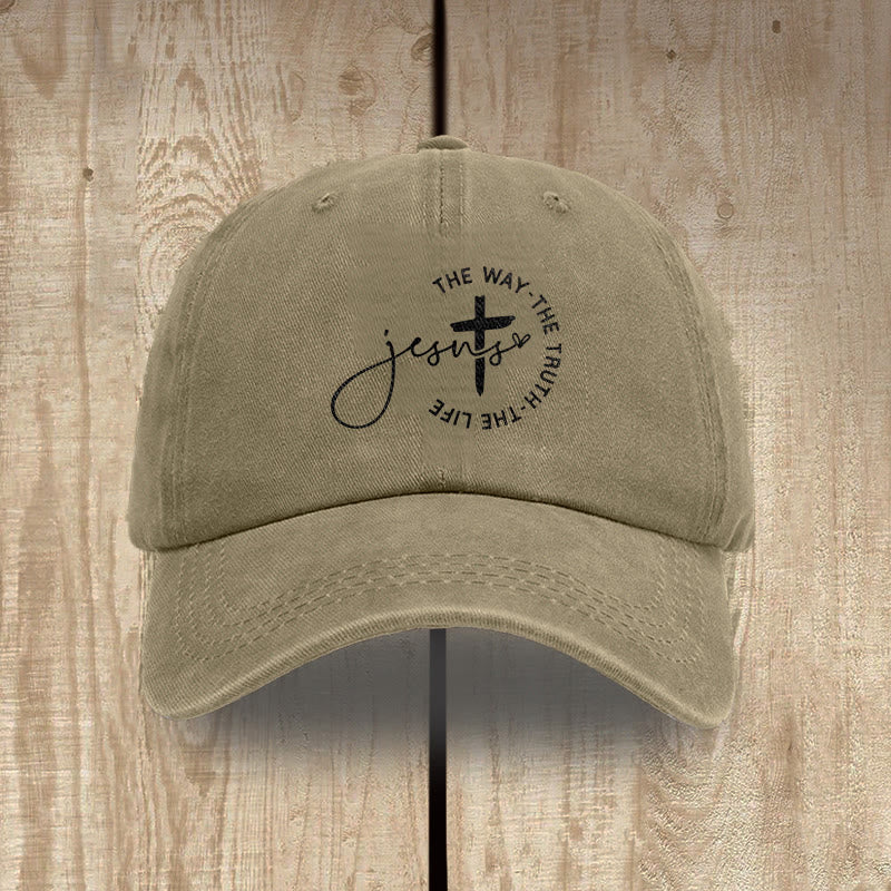 Christianartworkshop Jesus The Way The Truth The Life Cross Circle Script Washed Baseball Cap - Khaki - image 15