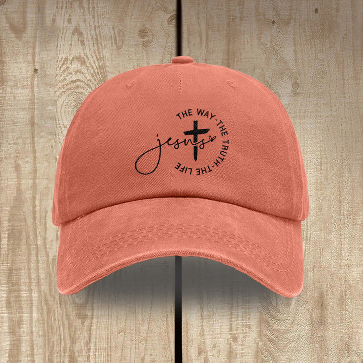Christianartworkshop Jesus The Way The Truth The Life Cross Circle Script Washed Baseball Cap - Orange - image 12