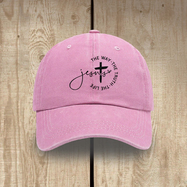 Christianartworkshop Jesus The Way The Truth The Life Cross Circle Script Washed Baseball Cap - Pink - image 6
